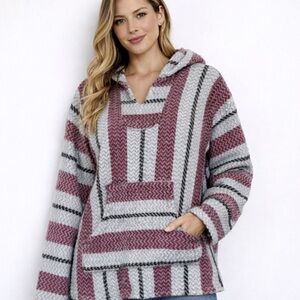 Baja Joe Striped Hooded Sweater Size Small